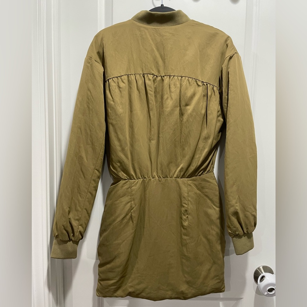 Zara Olive Bomber Dress Jacket Coat Size Small - Picture 8 of 8